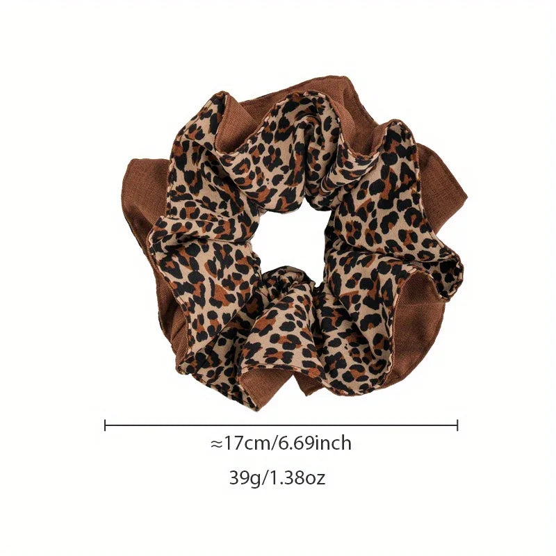 Coffee Leopard Double-Layer Hair Tie with Advanced Sense Hair Rope Flower Bud Head Rope Autumn Winter Hair Accessories