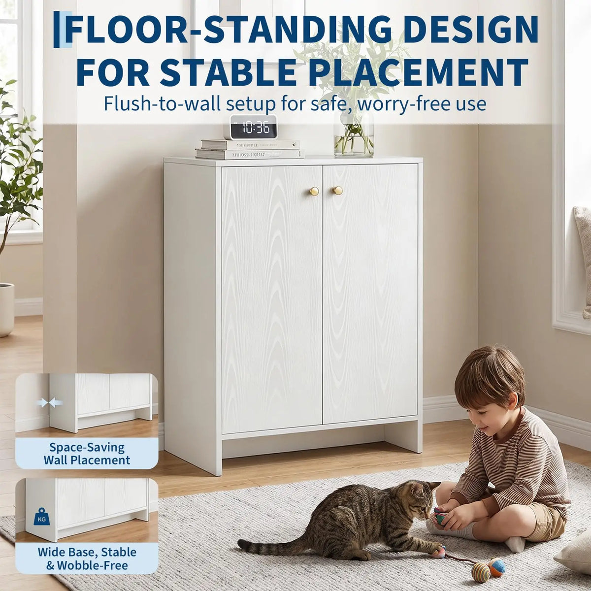 White Shoe Cabinet With Double Doors, Slim 5 Tier Freestanding Shoe Storage Organizer With Waterproof Surface For Entryway Hallway