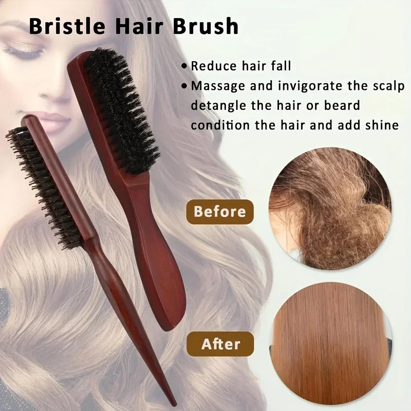 4pcs/5pcs Boar Bristle Hair Brush & Comb Set-Unisex Edge Control Styling Kit for Slick Back Teasing Smoothing-Curly &Normal Hair