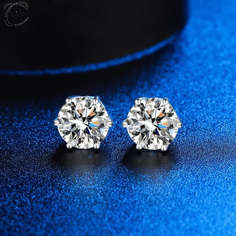 Cbtb 925 Sterling Silver GRA Certified 0.5-3CT Real Moissanite D Color VVS1 Six-jaw Stud Earrings Women Wedding Band Jewelry