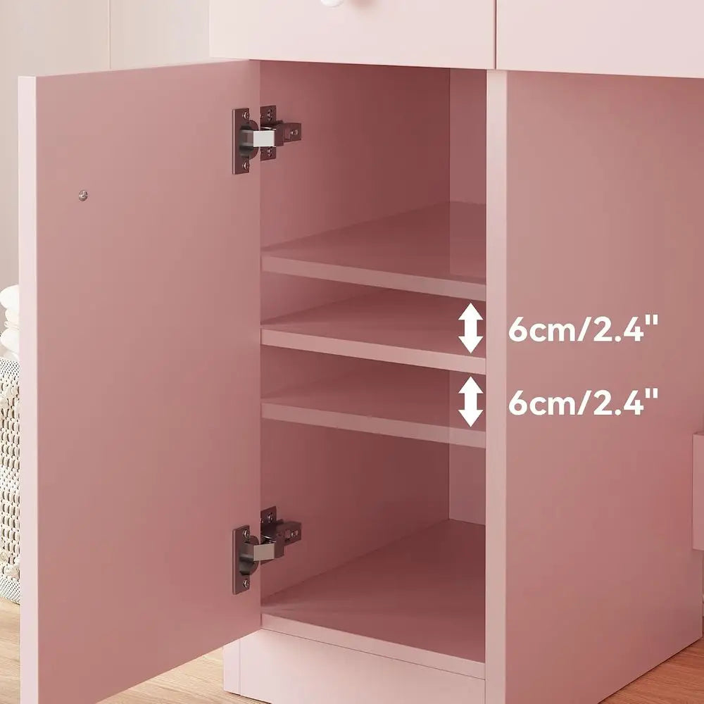 IRONCK Vanity Desk with Charging Station or Bedroom and Dring Room | LED Lights, Ders, Mirror, Storage, Der space