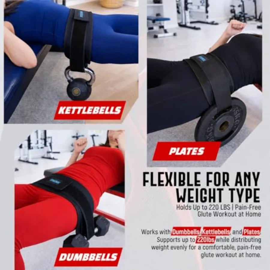Hip Thrusts Belt for Weights, Kettlebells and Dumbbells, Extra Wide and Long Design with Thick Padding, Glute Builder Hip Thrus