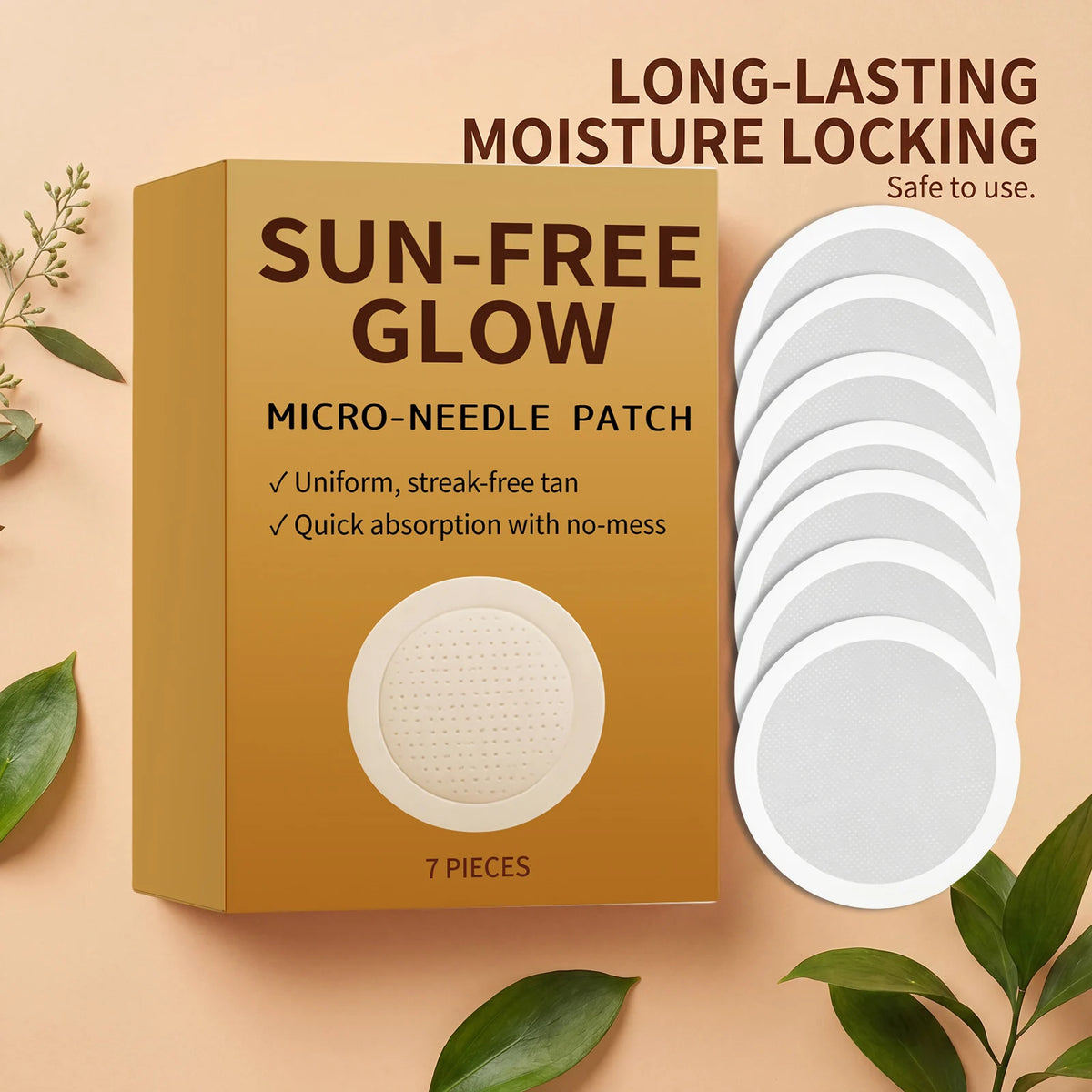 Sun-Free Glow Micro-Needle Patch 7 Pcs – Self-Tanning Tanning Patch for Natural Golden Glow Uniform Streak-Free Tan Sticker Body