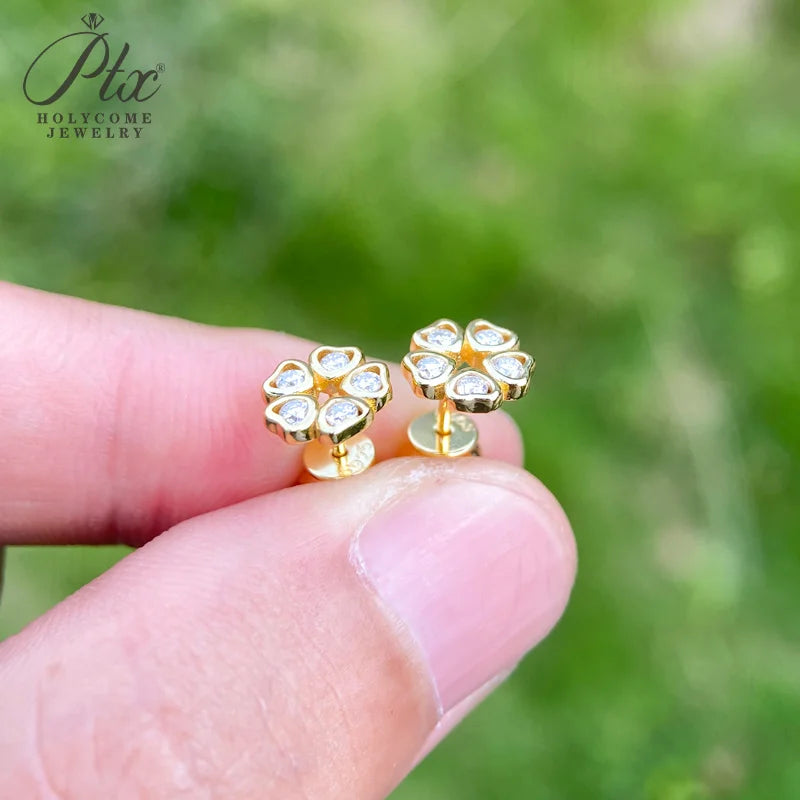 Women Valentine's Day Wedding Stud Earrings Daughter Flower Ear Stud 925 Sterling Silver Moissanite Diamond Girl Birthday Gift