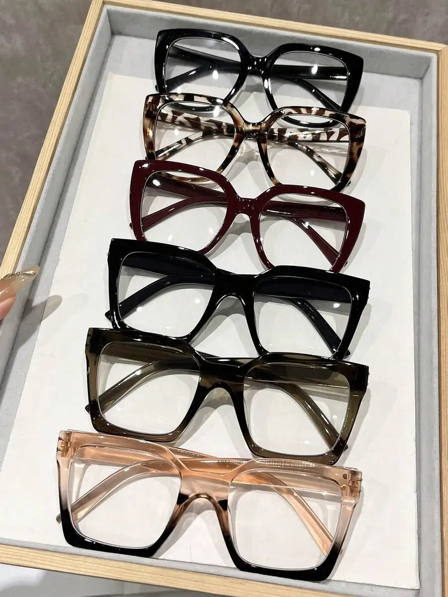 1-4 Pairs Women's Multi-Color Plastic Square Casual Classic Portable Transparent Glasses Set, Suitable For Back To School,