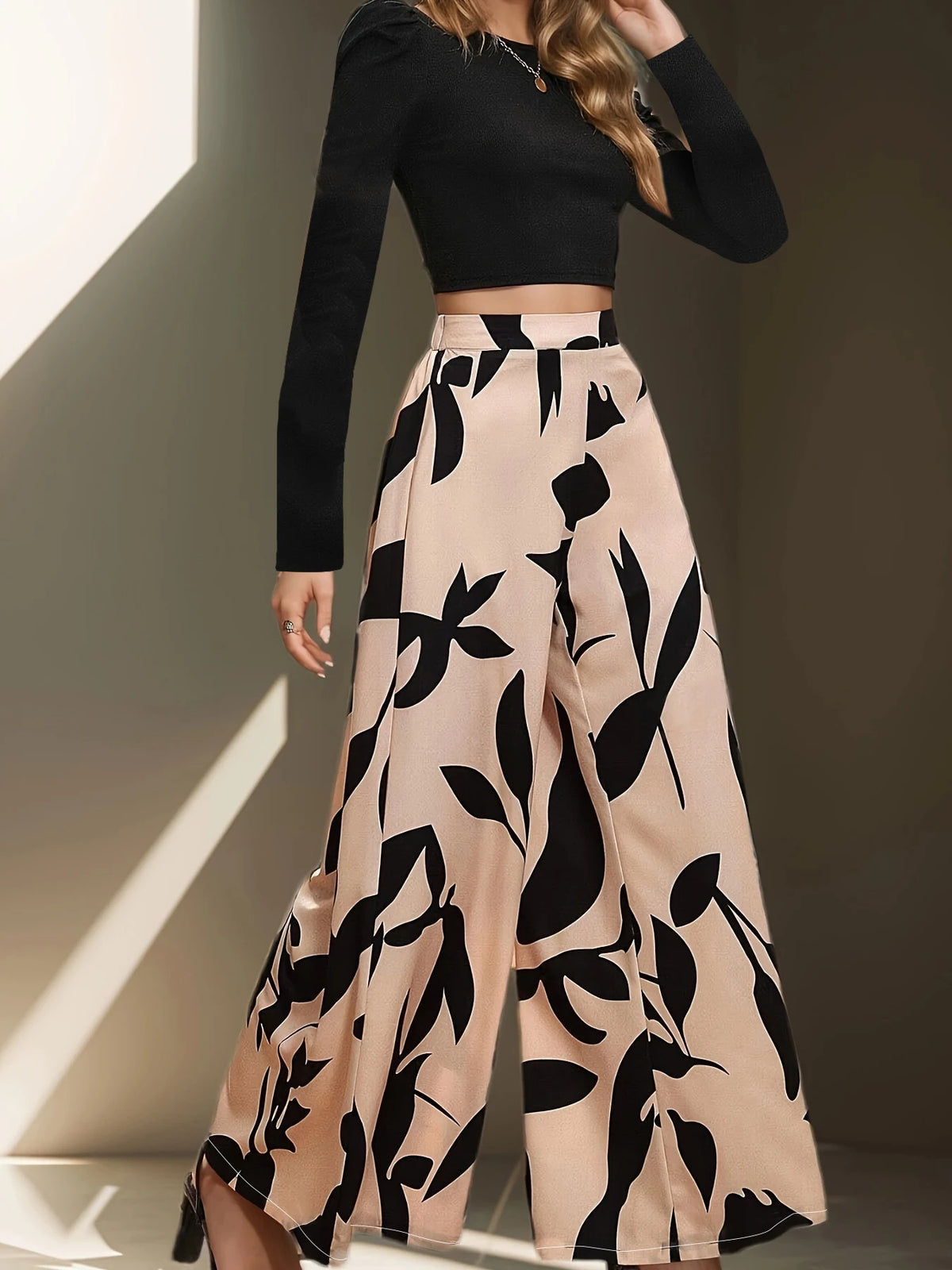 Women's High Waist Floral Print Wide-Leg Pants Loose Casual Long Pants Elegant Office Streetwear