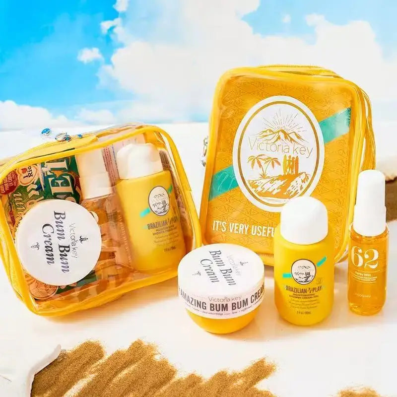 Sol de Janeiro Brazilian Bum Bum Cream & Shower Gel & Body Mist Travel Set - 3pcs Body Care Kit with Pouch