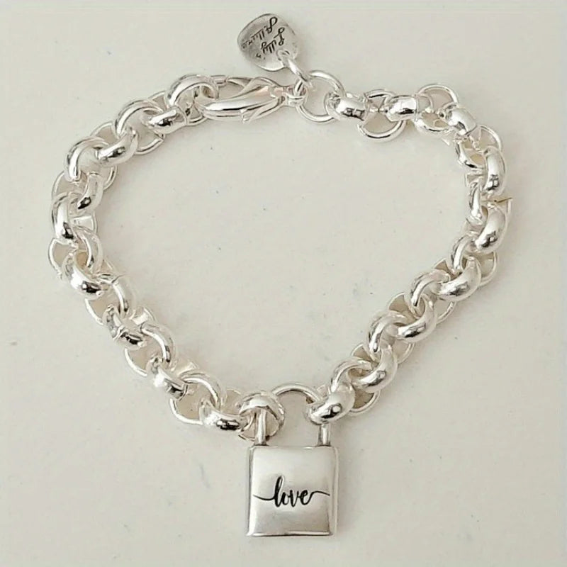 Luxury Fashion Square Shaped Lock  Link Chain Padlock Charm Bracelet Fine Jewelry Link Chain Bracelets for Women