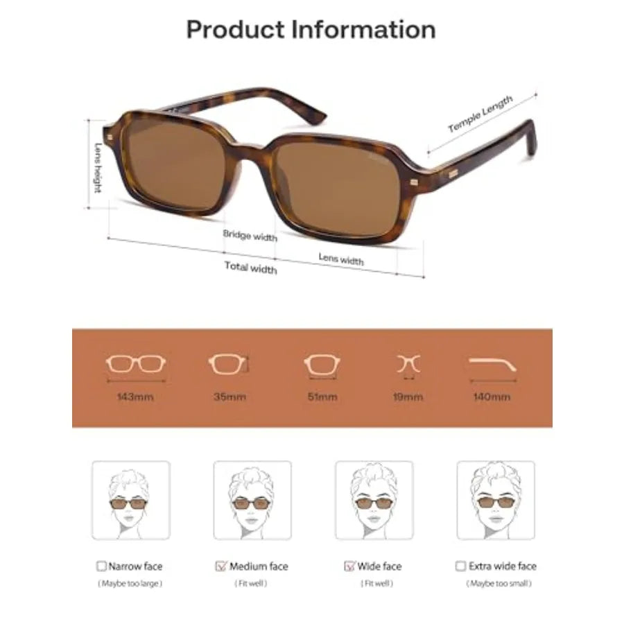 Trendy Rectangle Polarized Sunglasses Womens Mens, Small Retro Fashion Thin Slim Square Sunnies SJ2610