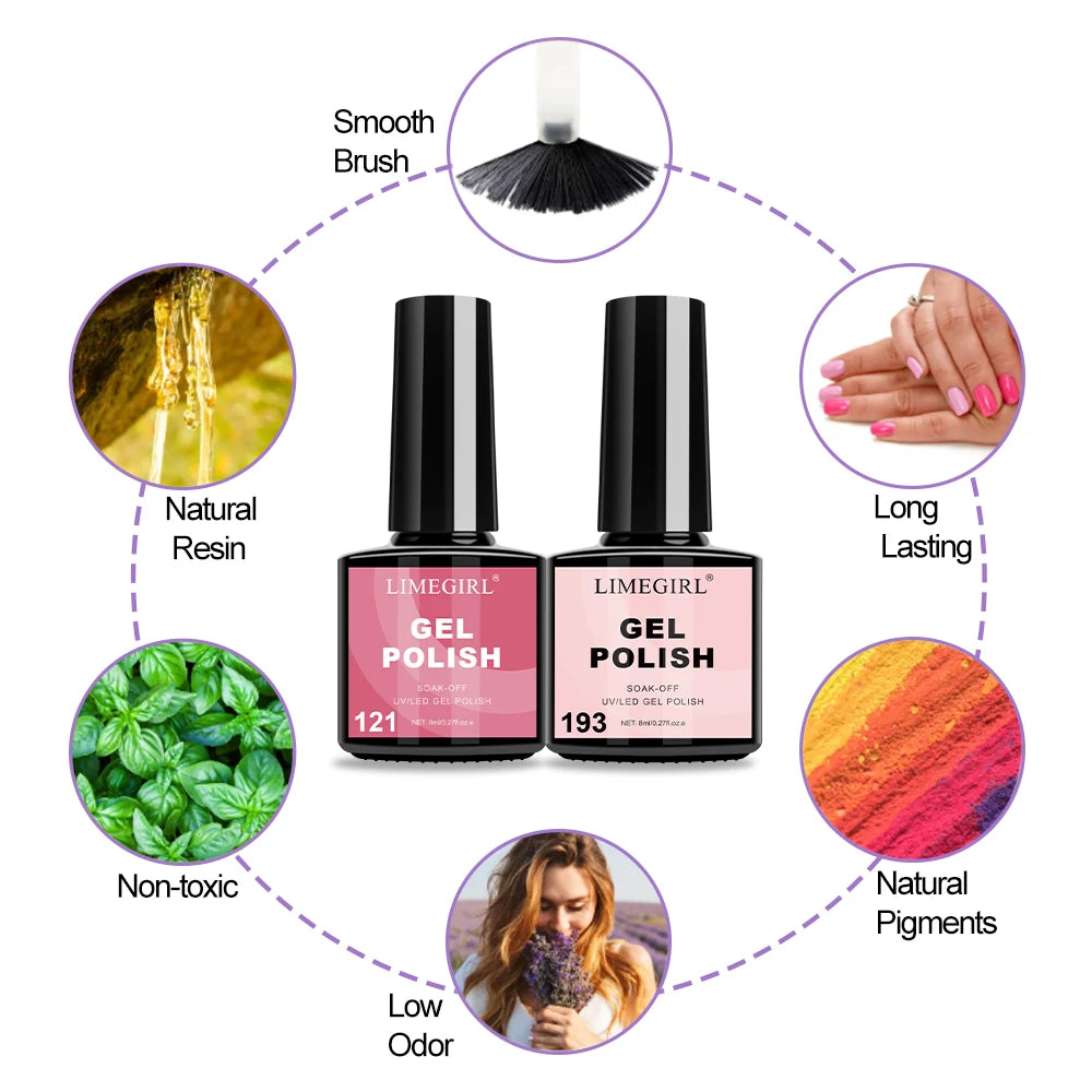 LIMEGIRL Nail Gel Polish Kit 10PCS Glitter Art Gel with Base Coat Top Coat and Quick Drying UV Lamp for Manicure Salon Supplies Tools