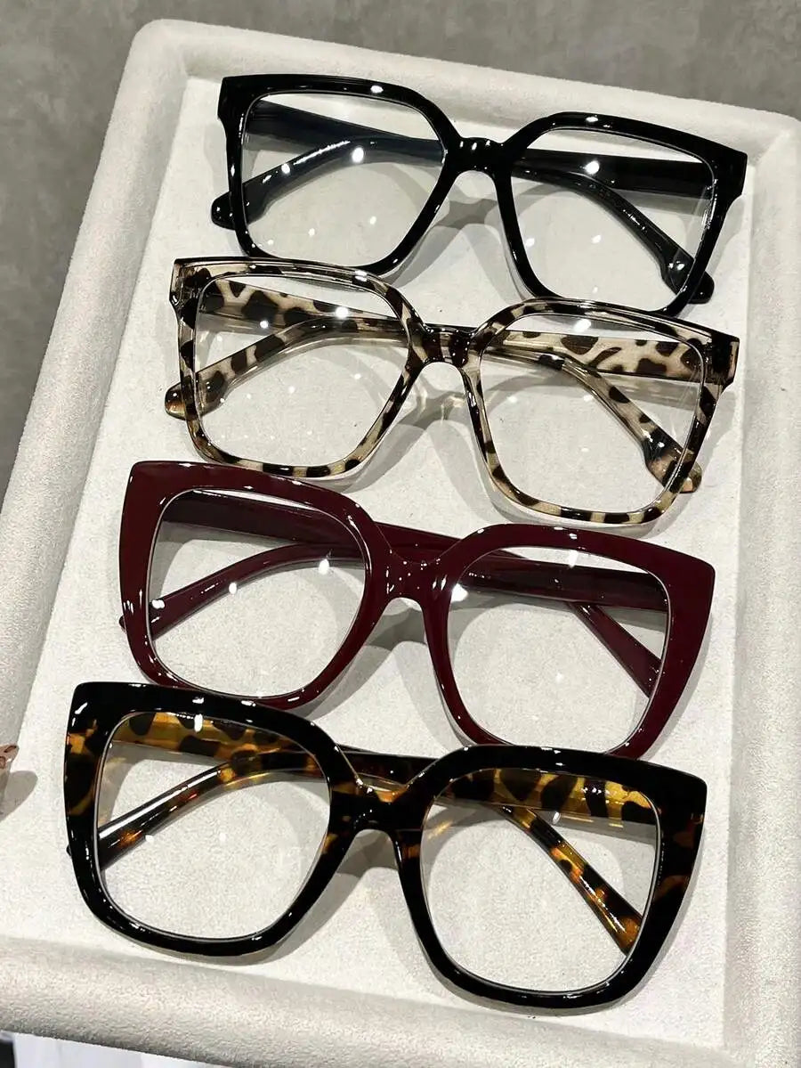 1-4 Pairs Women's Multi-Color Plastic Square Casual Classic Portable Transparent Glasses Set, Suitable For Back To School,