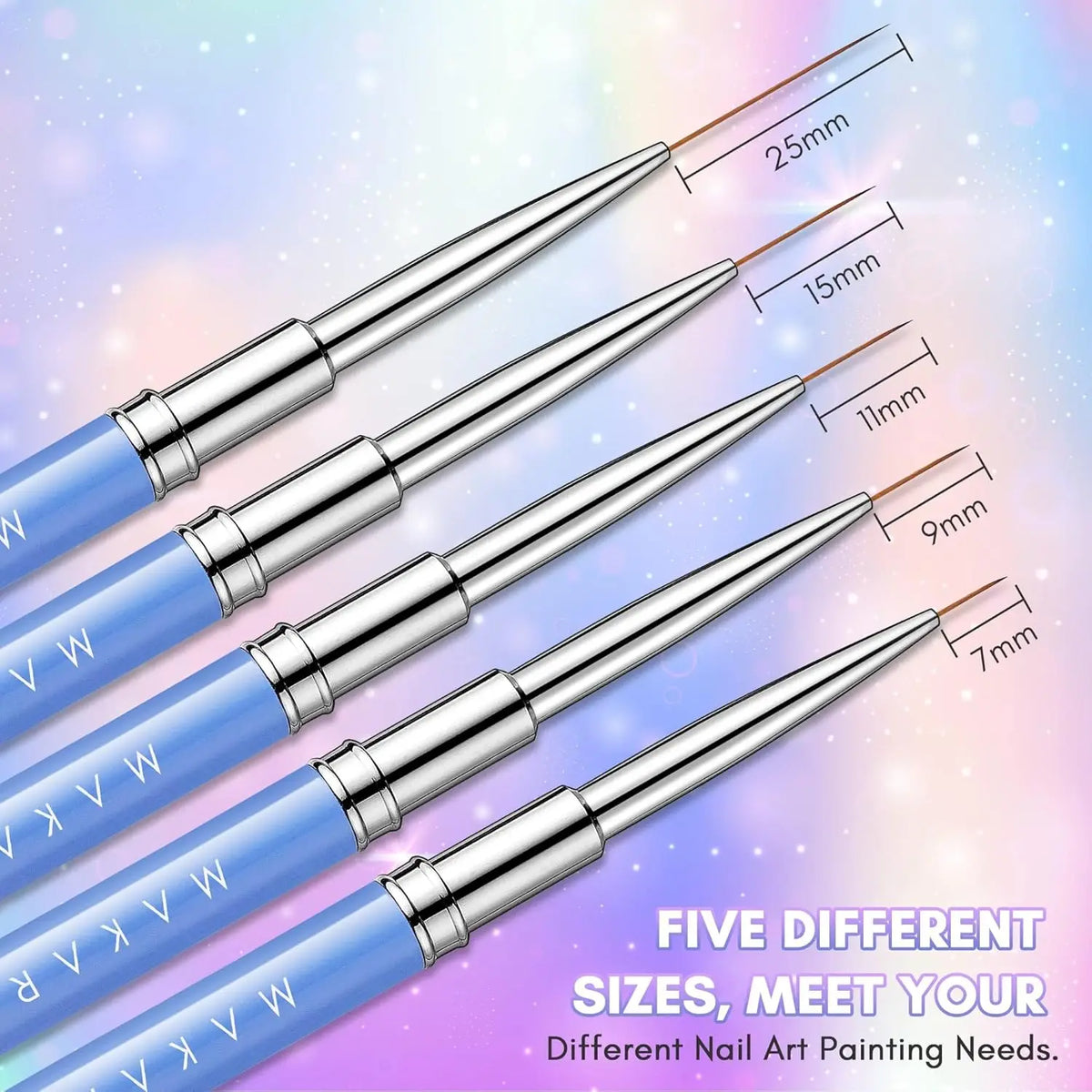 Makartt Nail Art Liner Brushes, 5Pcs Fine Nail Art Brushes for Gel Polish Nail Design Tools for 3D Gel Nail Art French Tips