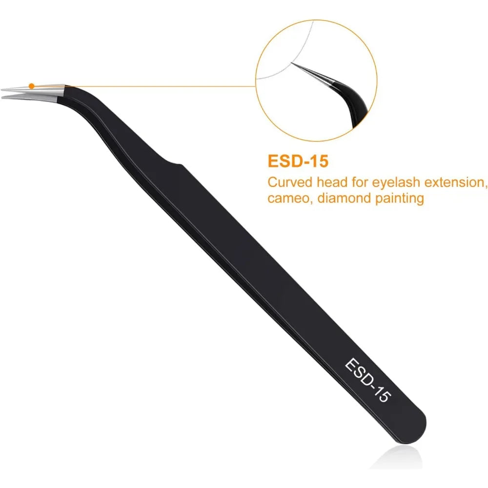 Professional Anti Static Tweezers Set of 3 Stainless Steel Precision Tools for Electronics Repair Soldering Jewelry Making Lab and Craft Projects