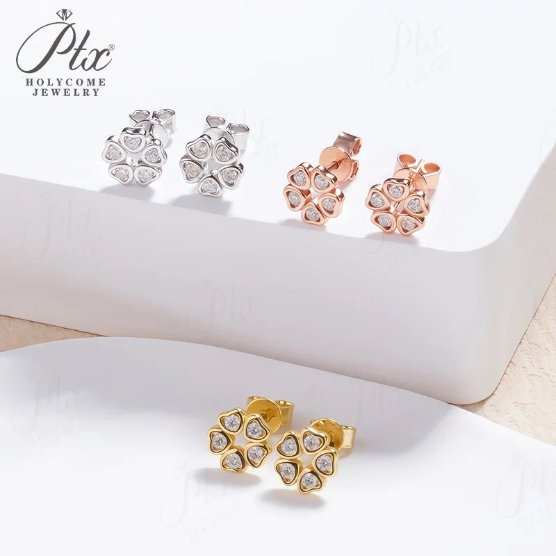 Women Valentine's Day Wedding Stud Earrings Daughter Flower Ear Stud 925 Sterling Silver Moissanite Diamond Girl Birthday Gift