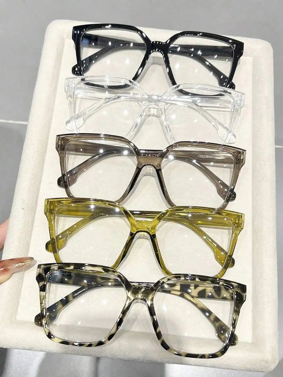 1-4 Pairs Women's Multi-Color Plastic Square Casual Classic Portable Transparent Glasses Set, Suitable For Back To School,