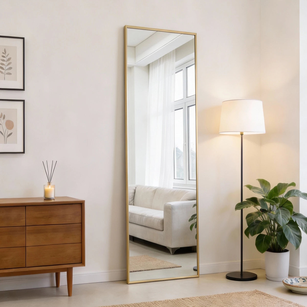 JHK 47"x14" Full Body Wall Mirror Standing Hanging or Leaning Wall-Mounted Mirrors with Stand Aluminum Alloy Frame Living Room