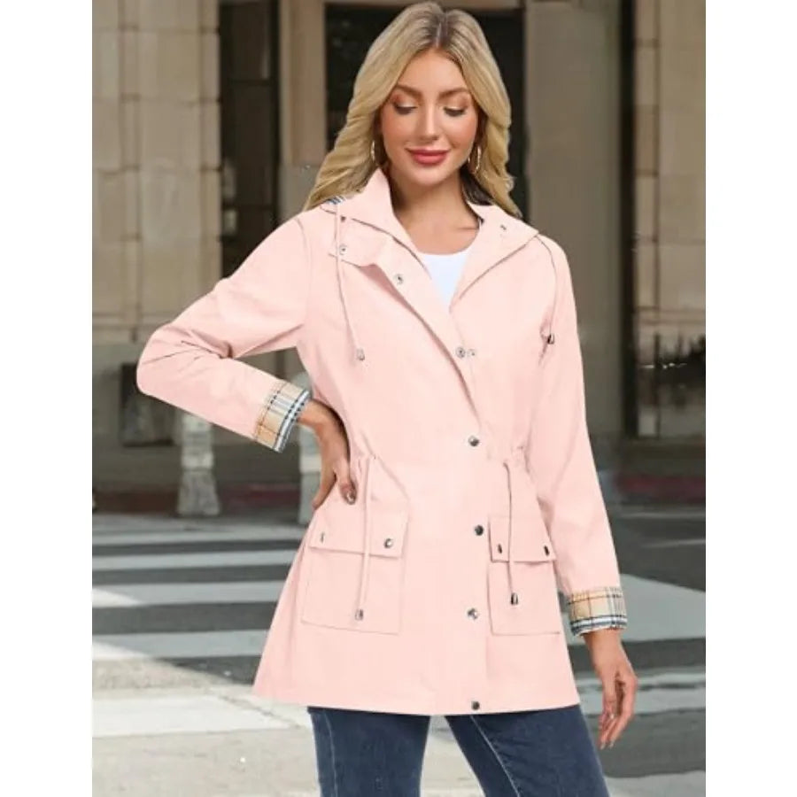 BBX Lephsnt Rain Coats for Women Waterproof Rain Jacket Lightweight Windbreaker Outdoor Hooded Trench Coat