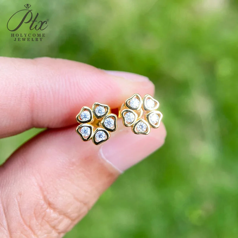 Women Valentine's Day Wedding Stud Earrings Daughter Flower Ear Stud 925 Sterling Silver Moissanite Diamond Girl Birthday Gift