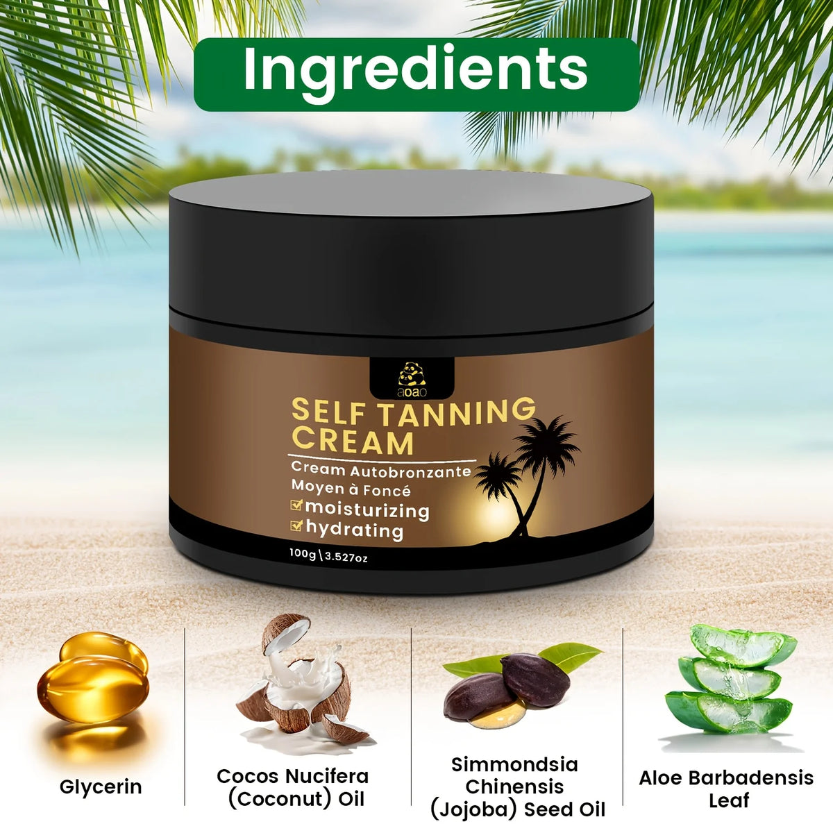 2pcs Self-Tanning Firm Cream With Aloe & Coconut Medium-Dark Tone Hydrating Moisturizer For A Glowing Bronze 100g