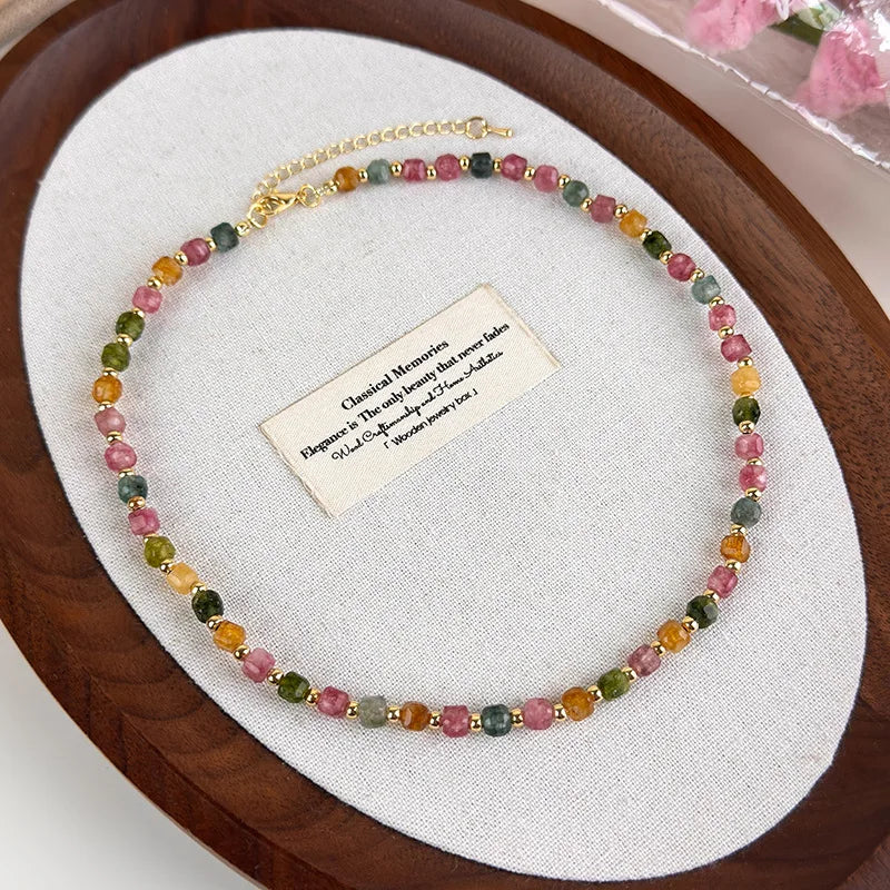 Colorful Faceted Geometric Bead Necklace—Collar Bone Length, Fashionable, Light Luxury, Everyday and Commute Necklace