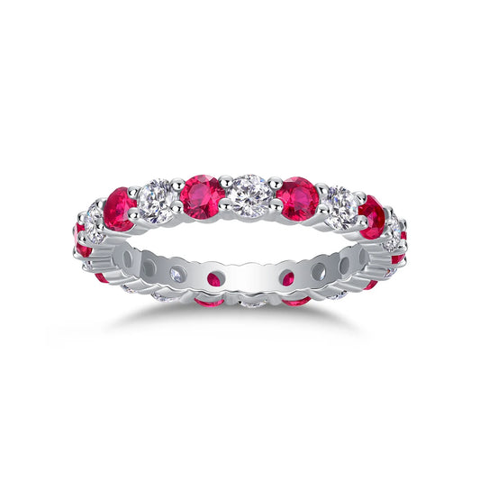 Moissanite Ring, 925 Sterling Silver, Lab Ruby & Moissanite Mixed, Full Pave, Jewelry Gift, Women's, Pass Diamond Tester