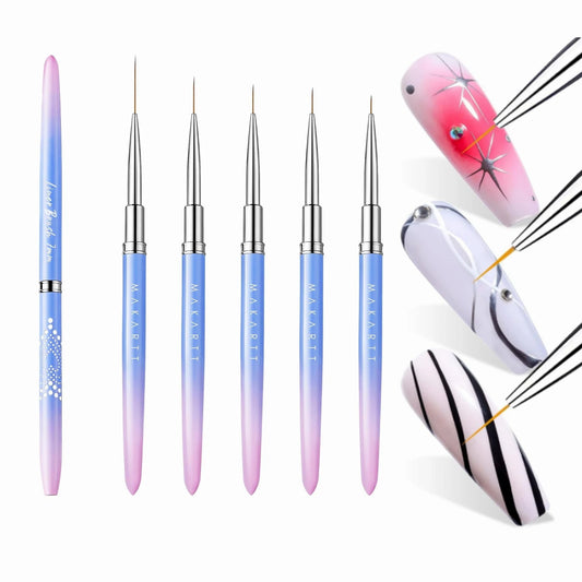 Makartt Nail Art Liner Brushes, 5Pcs Fine Nail Art Brushes for Gel Polish Nail Design Tools for 3D Gel Nail Art French Tips