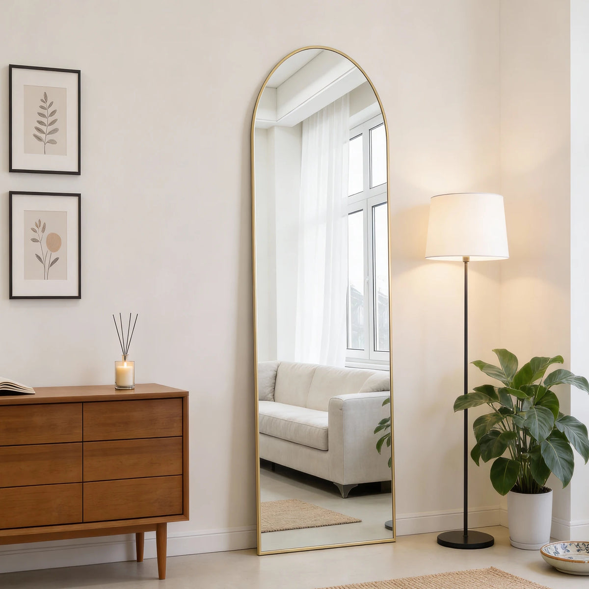 JHK 47"x14" Full Body Wall Mirror Standing Hanging or Leaning Wall-Mounted Mirrors with Stand Aluminum Alloy Frame Living Room