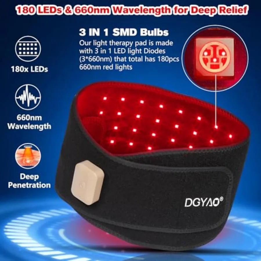 Red Light Therapy Belt for Back Pain Relief, Portable 660nm Light Therapy Wrap for Body and Waist, Rechargeable Cordless Contro