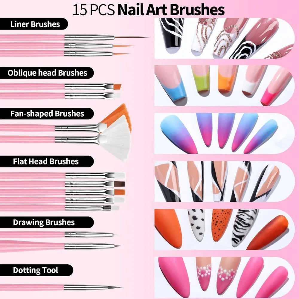 Professional Nail Art Kit Complete Set With Nail Stand Holder Nail Dotting Tools And Brushes For Acrylic Gel Polish Painting Nail Designer Manicure Pedicure Supplies Starter Kit For Beginners Adults