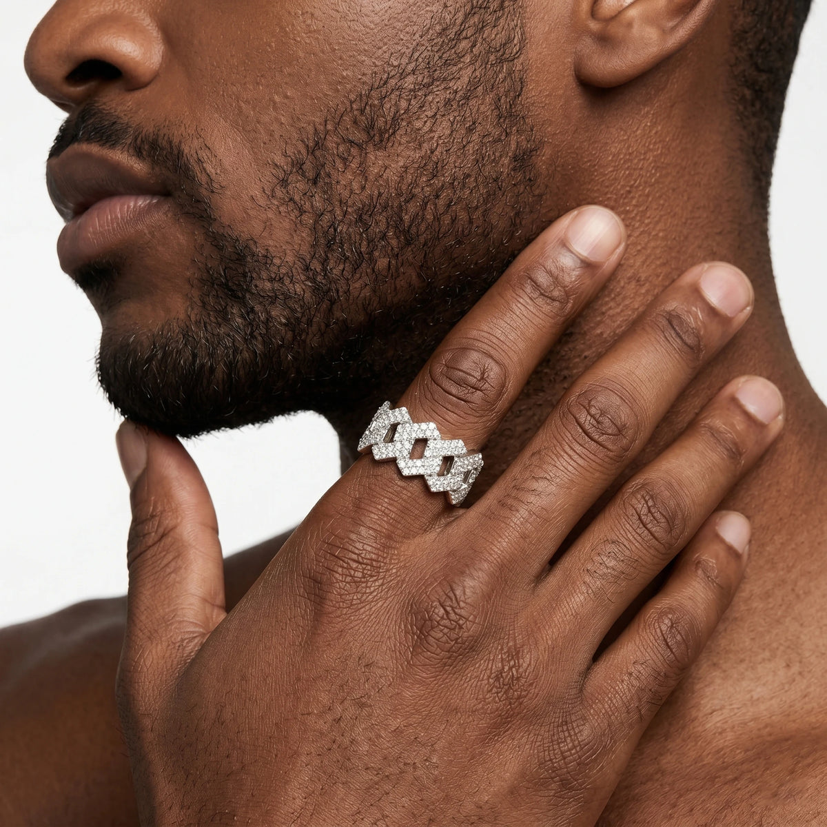 Zircon Ring, Cuban Link Style Full Pave, Men's Fashion Street Hip Hop, Iced Out Pave Band, Party Jewelry,Luxury Sparkling Anniversary Fine Jewelry Gifts for Wife Women Girls Friends