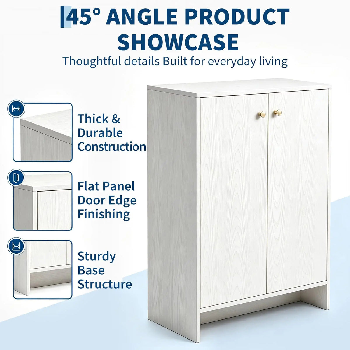 White Shoe Cabinet With Double Doors, Slim 5 Tier Freestanding Shoe Storage Organizer With Waterproof Surface For Entryway Hallway