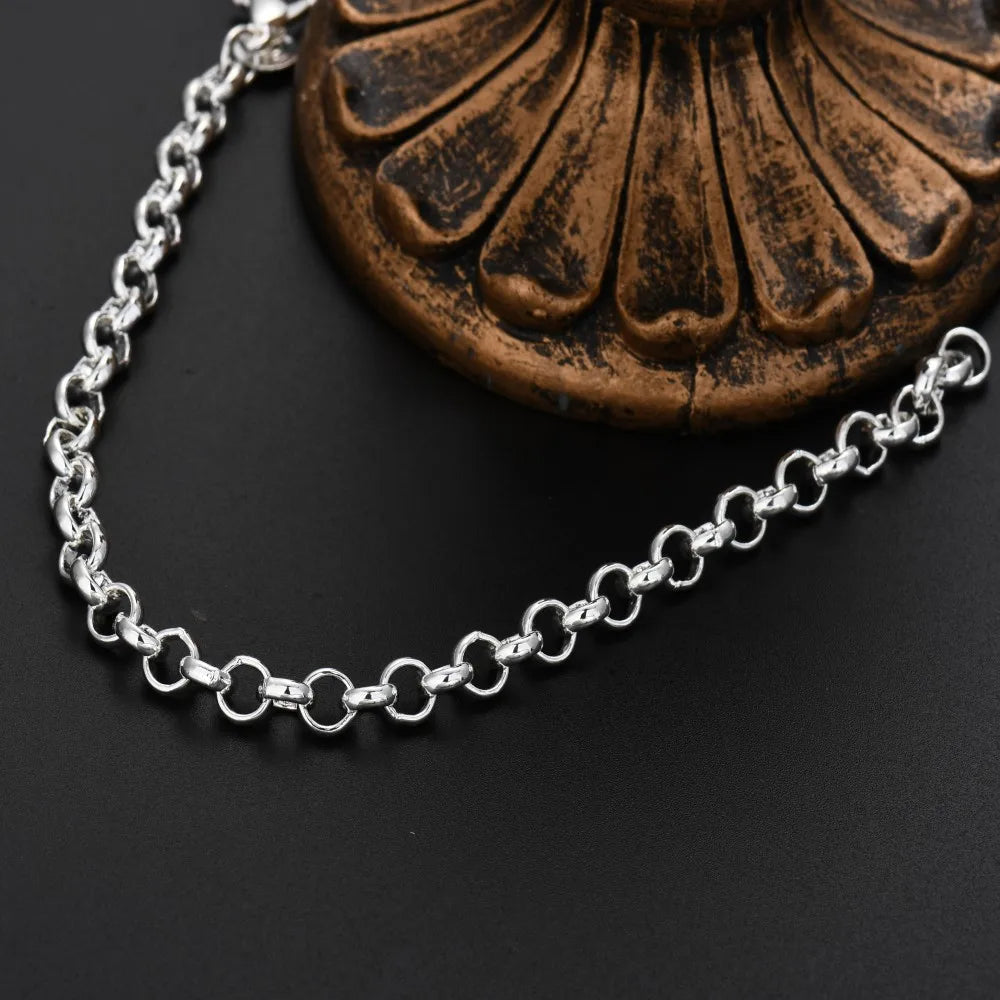 Cute 925 Sterling Silver Circle 4MM Chain Bracelets for Women Man  Fashion Jewelry Wedding Party Christmas Gifts 20cm