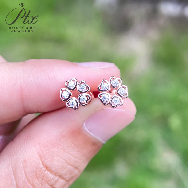 Women Valentine's Day Wedding Stud Earrings Daughter Flower Ear Stud 925 Sterling Silver Moissanite Diamond Girl Birthday Gift