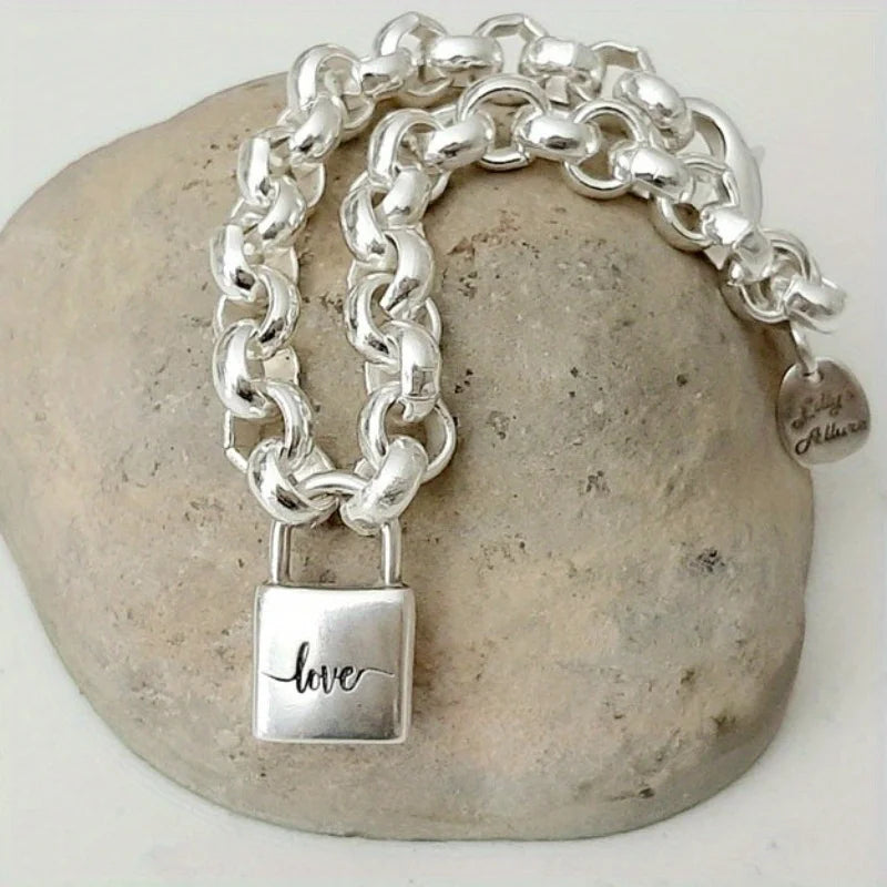Luxury Fashion Square Shaped Lock  Link Chain Padlock Charm Bracelet Fine Jewelry Link Chain Bracelets for Women
