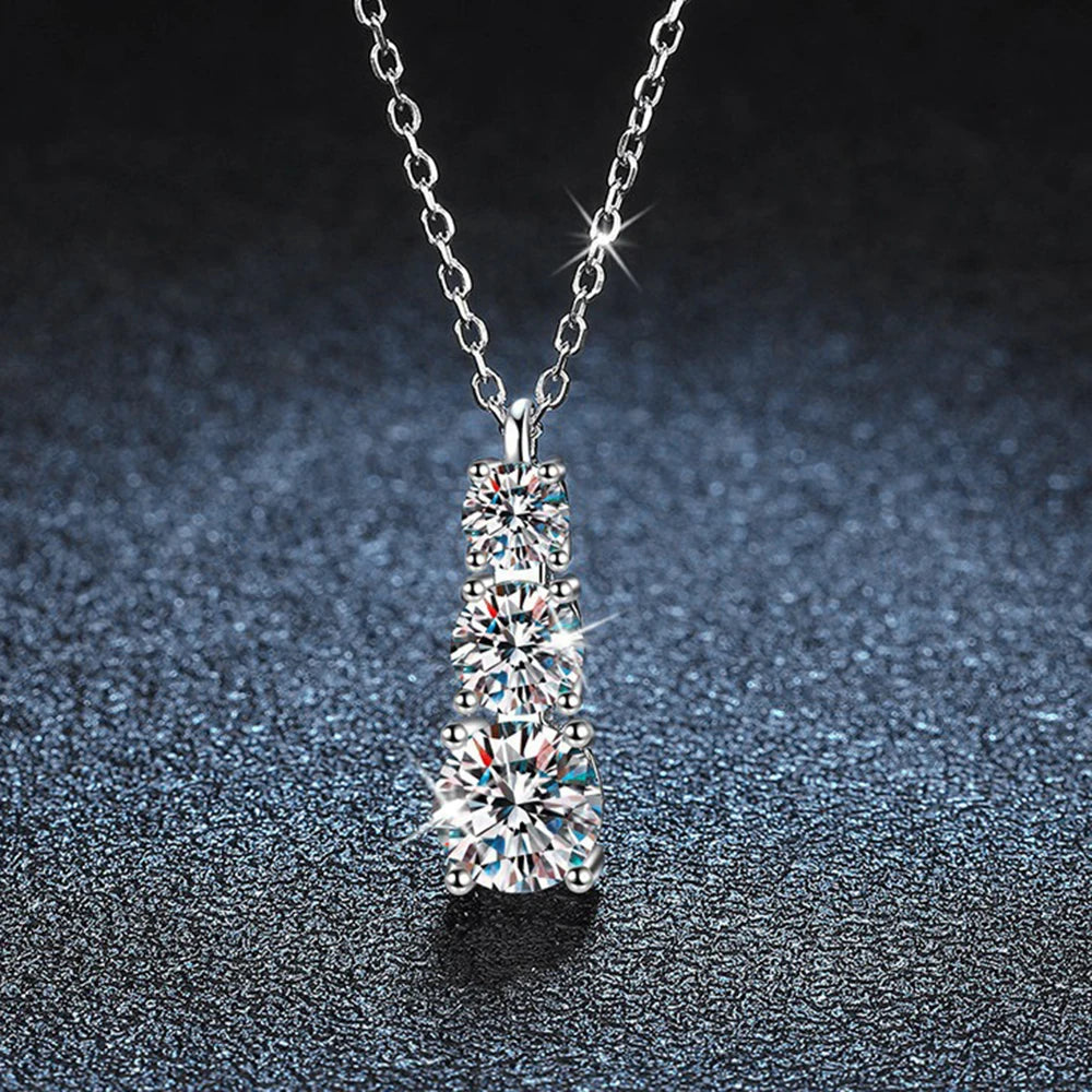 Cbtb Exquisite Three Moissanite Pendant in A Row S925 Sterling Silver Cross Chain Necklace for Women Wedding Jewelry US Shipping