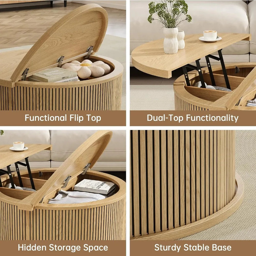31.5" Wood Coffee Table Lift Top with Storage, 2 Hidden Compartments Living Room