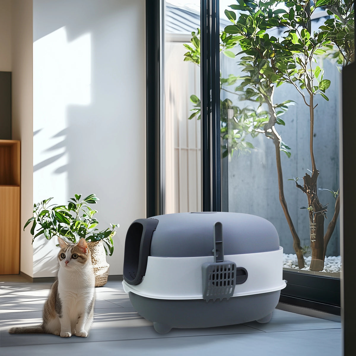 Large Enclosed Cat Litter Box Hooded Kitty Pan Box Front Entry Toilet Tray with Litter Scoop Anti-Splashing
love. Wendy~