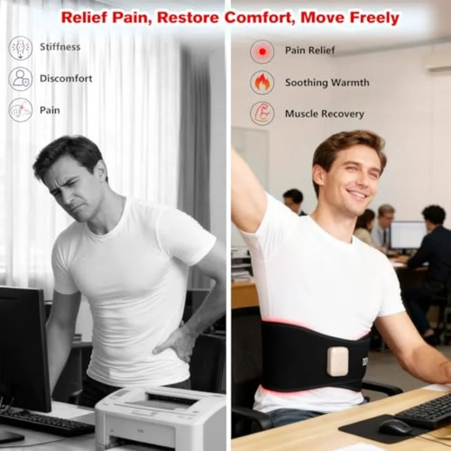 Red Light Therapy Belt for Back Pain Relief, Portable 660nm Light Therapy Wrap for Body and Waist, Rechargeable Cordless Contro