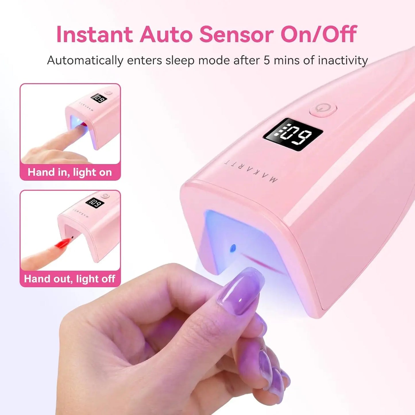 Makartt Flash Cure UV Nail Lamp 3S Pre-Curing Portable Cordless UV LED Nail Light 222mW/cm² Rhinestone Glue Poly Gel Rechargeabl