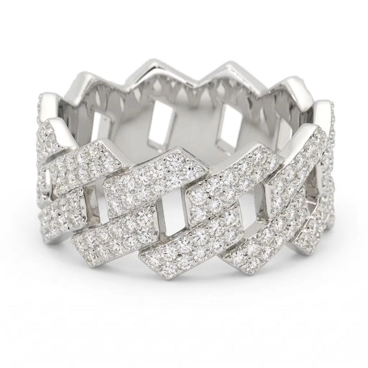 Zircon Ring, Cuban Link Style Full Pave, Men's Fashion Street Hip Hop, Iced Out Pave Band, Party Jewelry,Luxury Sparkling Anniversary Fine Jewelry Gifts for Wife Women Girls Friends