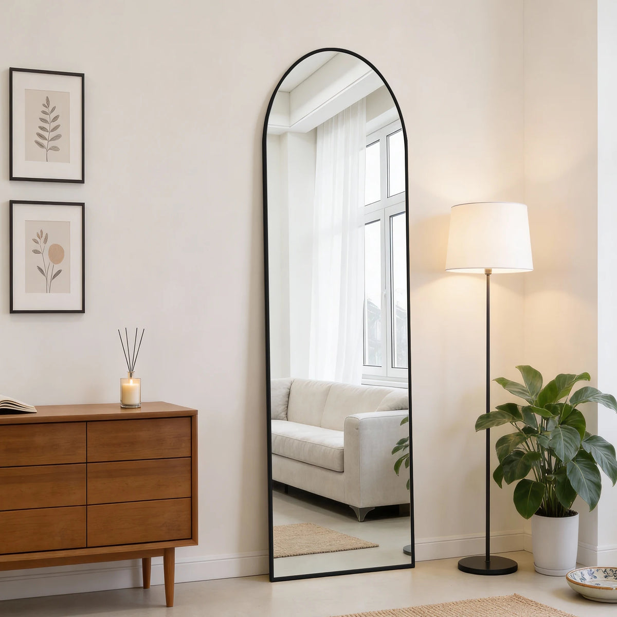 JHK 47"x14" Full Body Wall Mirror Standing Hanging or Leaning Wall-Mounted Mirrors with Stand Aluminum Alloy Frame Living Room