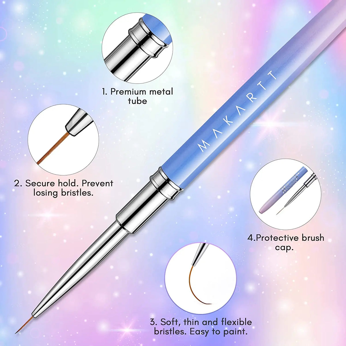 Makartt Nail Art Liner Brushes, 5Pcs Fine Nail Art Brushes for Gel Polish Nail Design Tools for 3D Gel Nail Art French Tips
