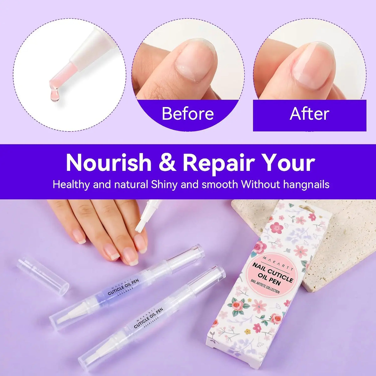 3PCS Cuticle Oil Pen Nail Care , 5ML Nails Revitalizer & Moisturizer with Vitamin E, Cuticles Oils Kit for Manicure Nail Supplie