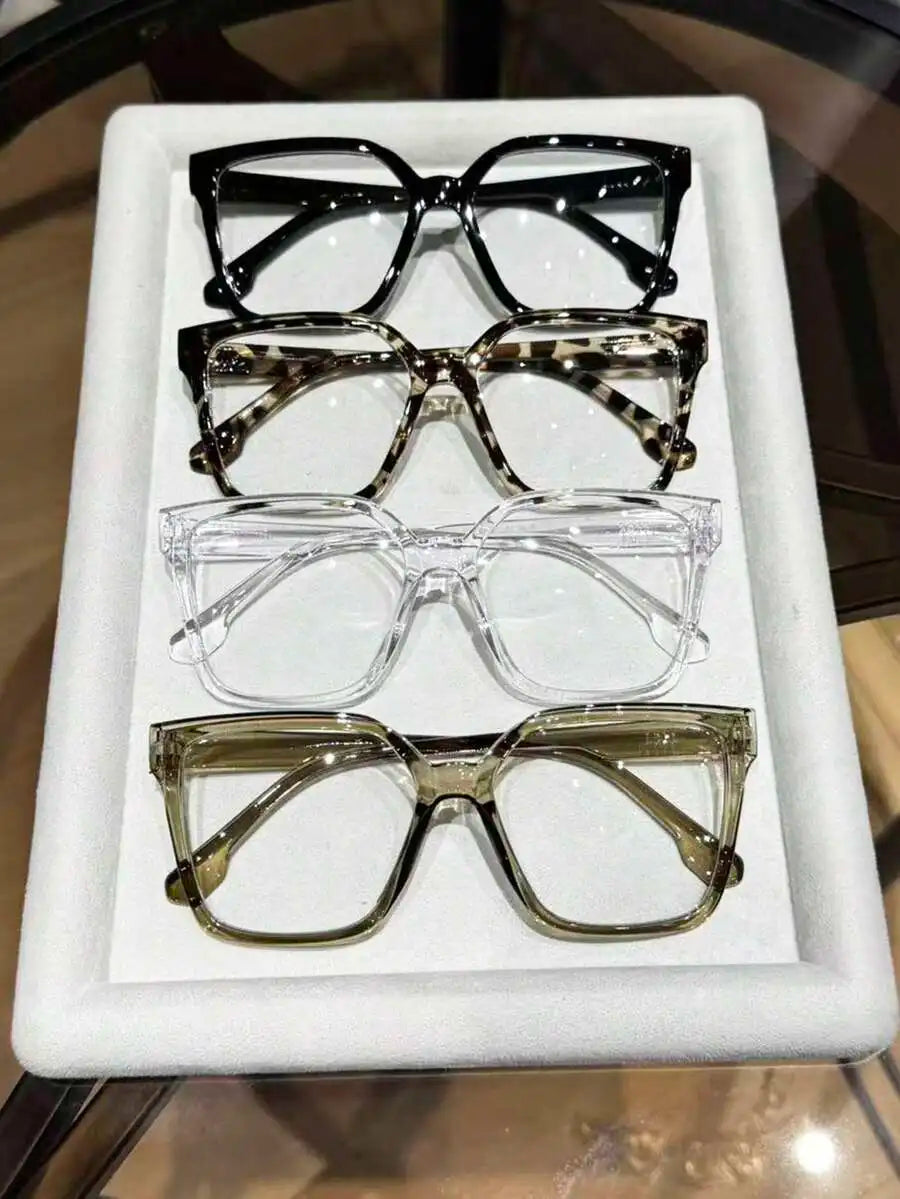 1-4 Pairs Women's Multi-Color Plastic Square Casual Classic Portable Transparent Glasses Set, Suitable For Back To School,