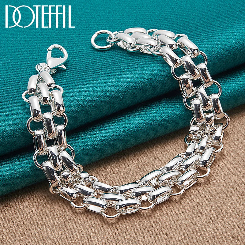 DOTEFFIL 925 Sterling Silver Lnterlocking Circle Bracelet Chain For Women Fashion Charm Wedding Engagement Jewelry
