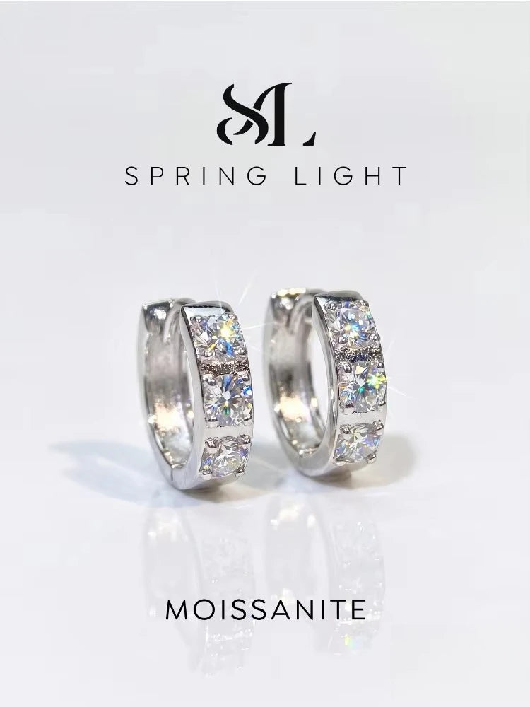 Fashion 0.1CT Moissan Diamond Round Sparkling Hoop Earrings Suitable for Women's Daily Wear High Quality Jewelry