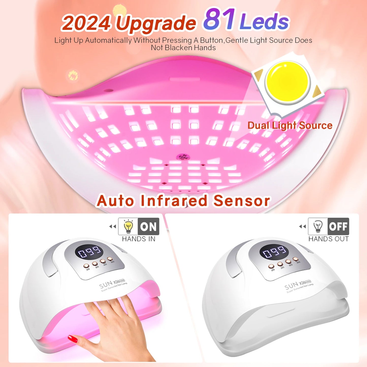 380W UV LED Lamp For Nails With 4 Timer Memory Function Lamp For Gel Polish Drying Lamp Nail  With Auto Smart Sensor Nail