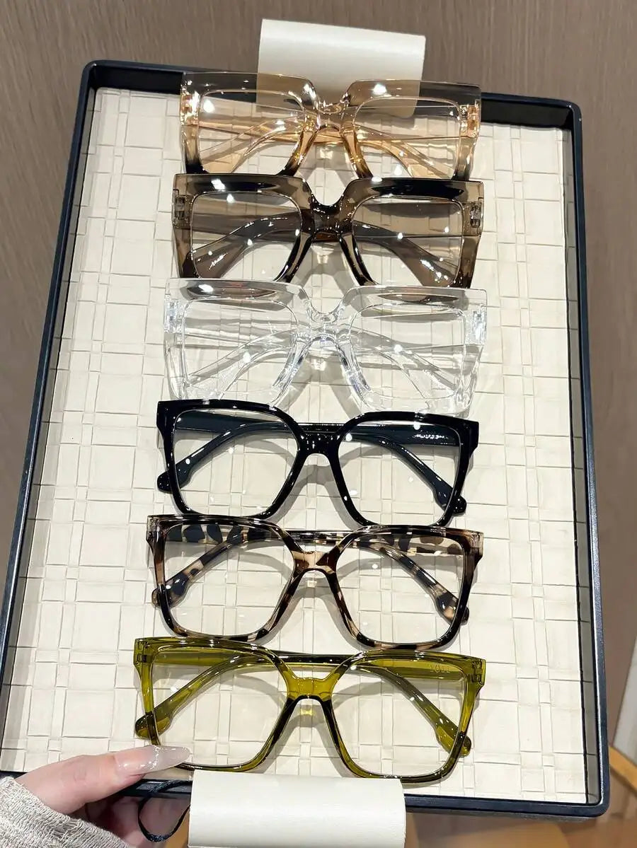 1-4 Pairs Women's Multi-Color Plastic Square Casual Classic Portable Transparent Glasses Set, Suitable For Back To School,