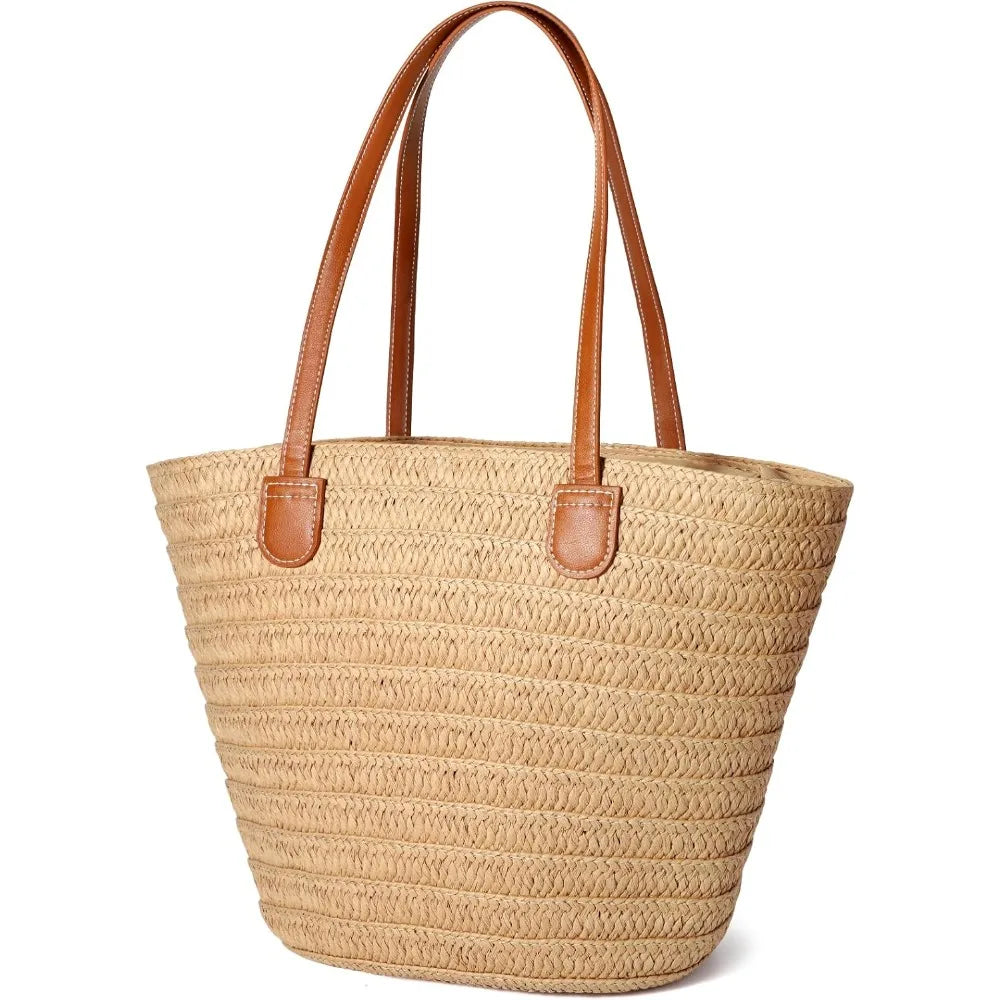Straw Bags for Women Summer Straw Beach Bag Straw Purse Shoulder Handbags Large Beach Tote for Summer Vacation