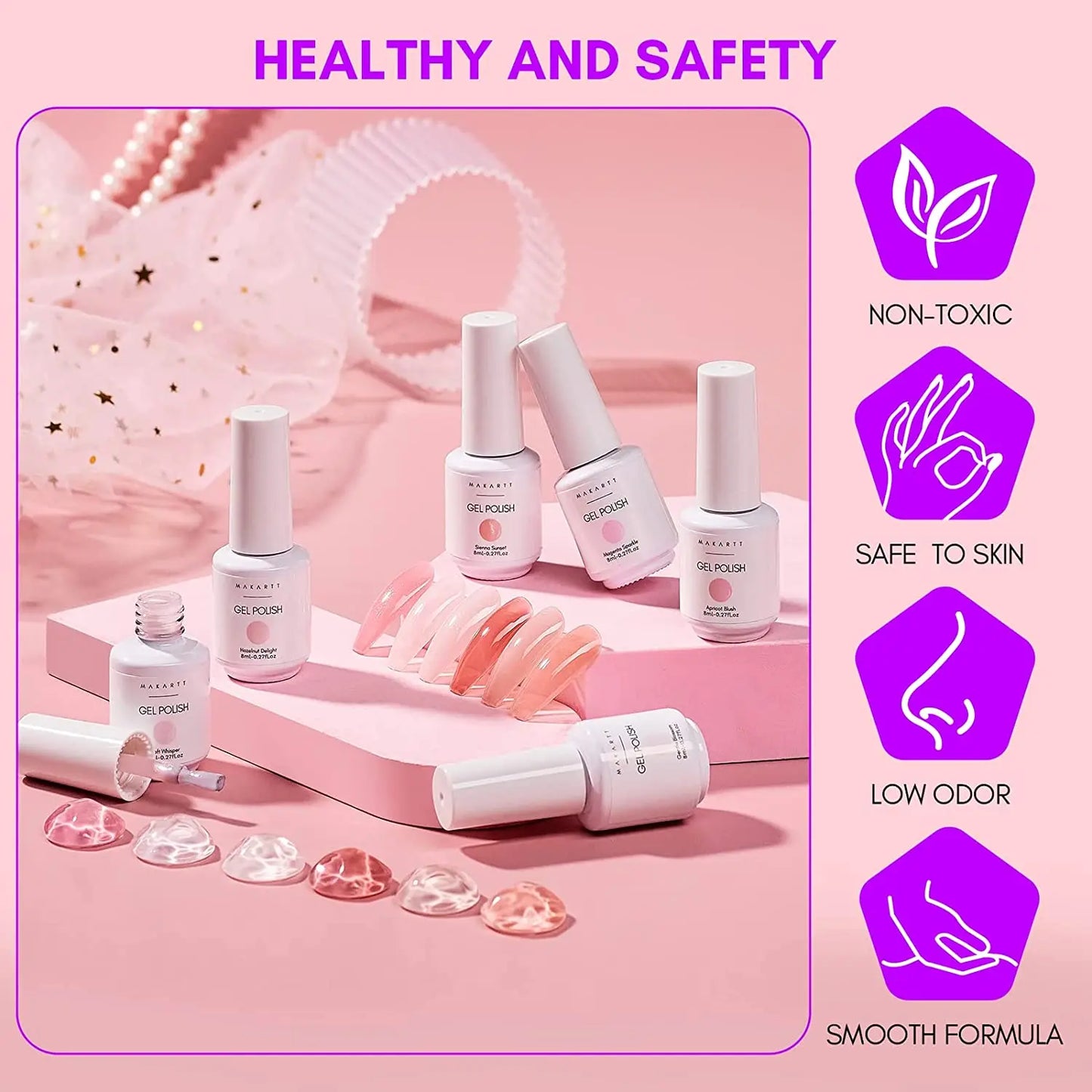 Makartt Gel Nail Polish, Natural Nude Jelly Pink Milky White Red Glitter Gel Polish 6PCS Summer 8ML Soak Off UV LED Gel Polish